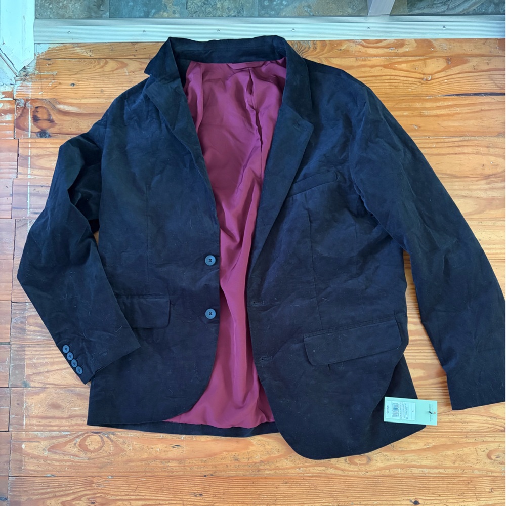 ALL SIZES AVAILABLE! CO Men's Black Pea Coat with Burgundy Lining